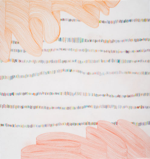 ohne Titel, 2010, Buntstift auf Transparentpapier, 37 x 33 cm