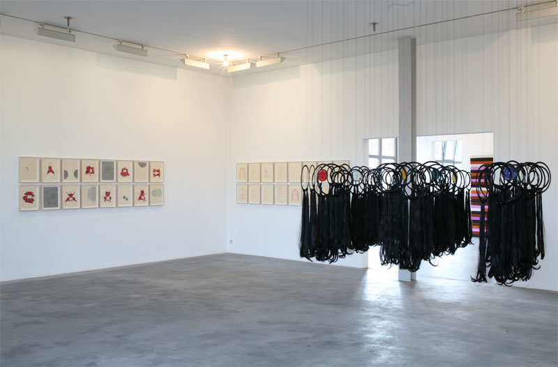 ohne Titel, 2008, Schallplatten, Haare. Gr&ouml;&szlig;e variabel