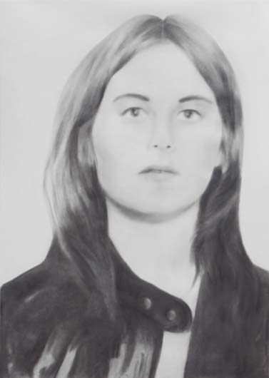 The Eight Most Wanted Women: Bernardine Dohrn, 2012, Mischtechnik, Lidschatten auf Papier, 100 x 80 cm